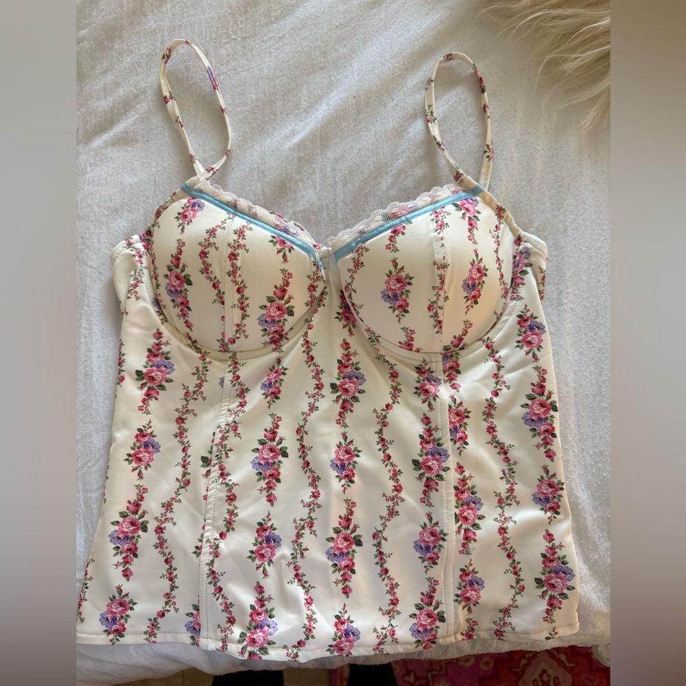 Floral Corset Top with Pink and Blue Accents